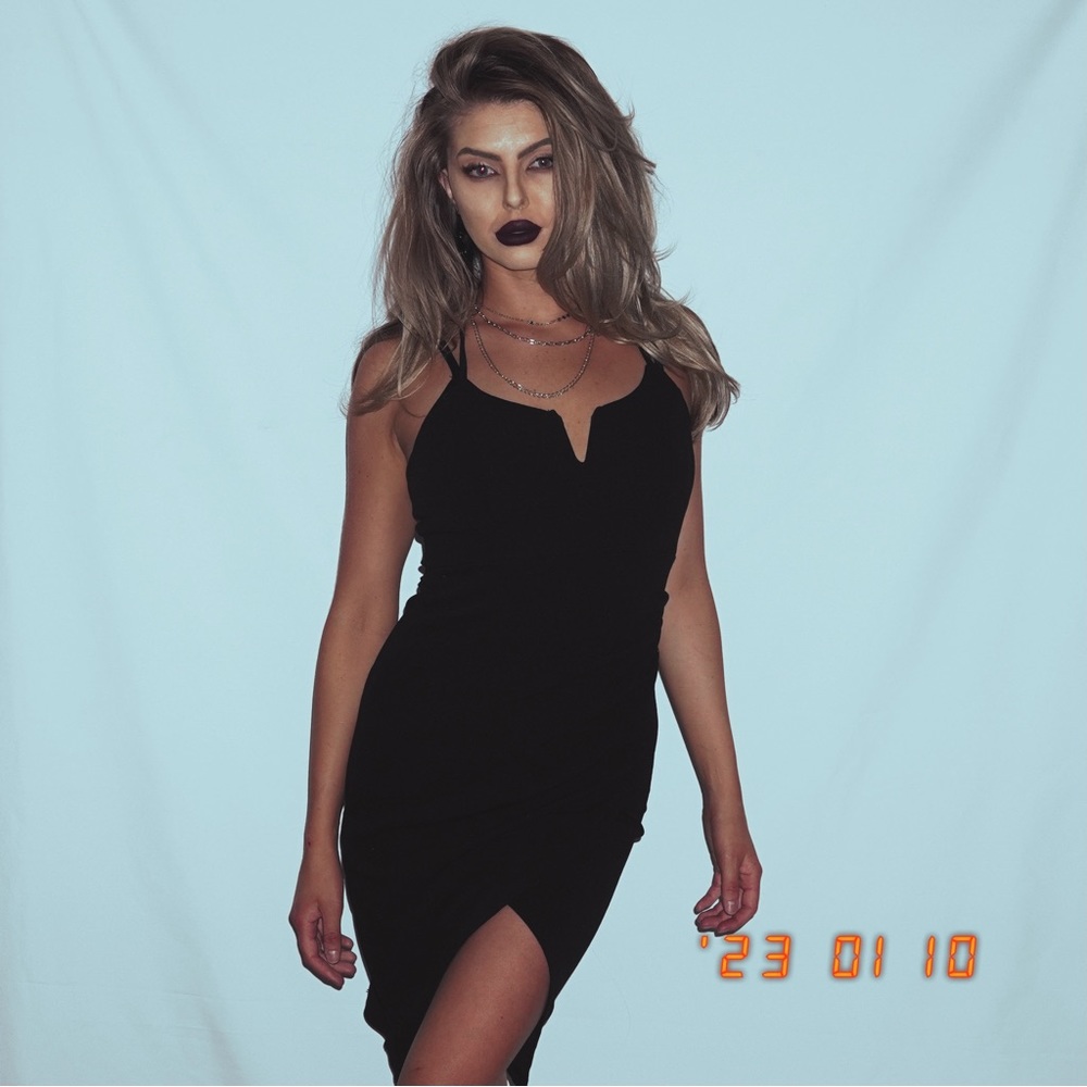 High Slit Black Evening Dress